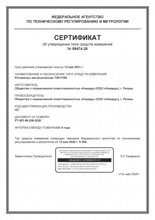 Сертификат и Описание типа средства измерения ТЭК-РЭМ