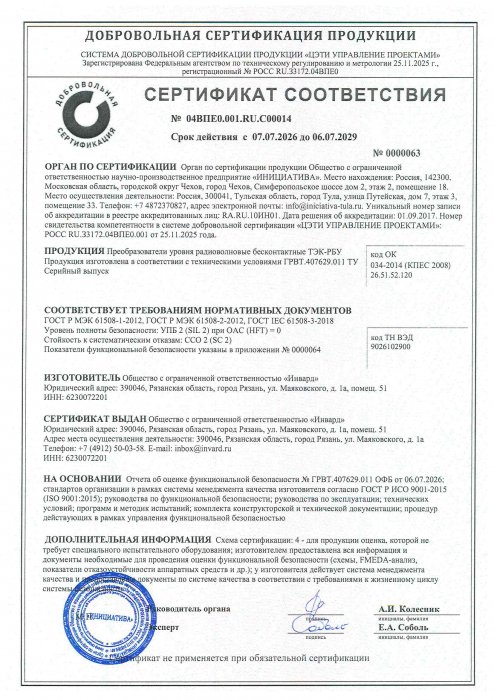 Сертификат соответствия SIL2